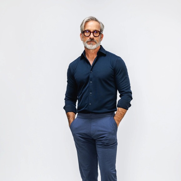 NWT Ministry of Supply Apollo Dress Shirt in Navy Slim Large - Picture 2 of 5